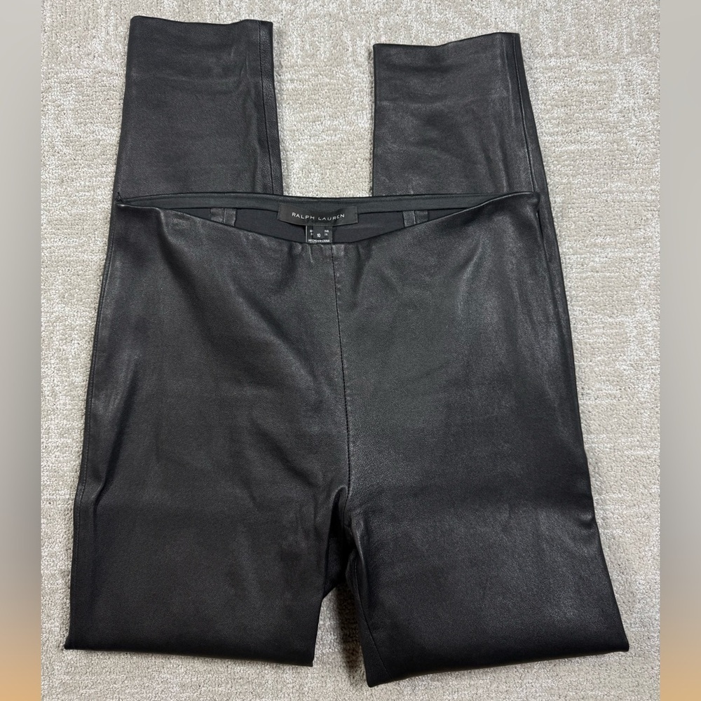 Ralph Lauren Black Label Women's Black Lamb Leather Pants W/Side Zipper Sz 10